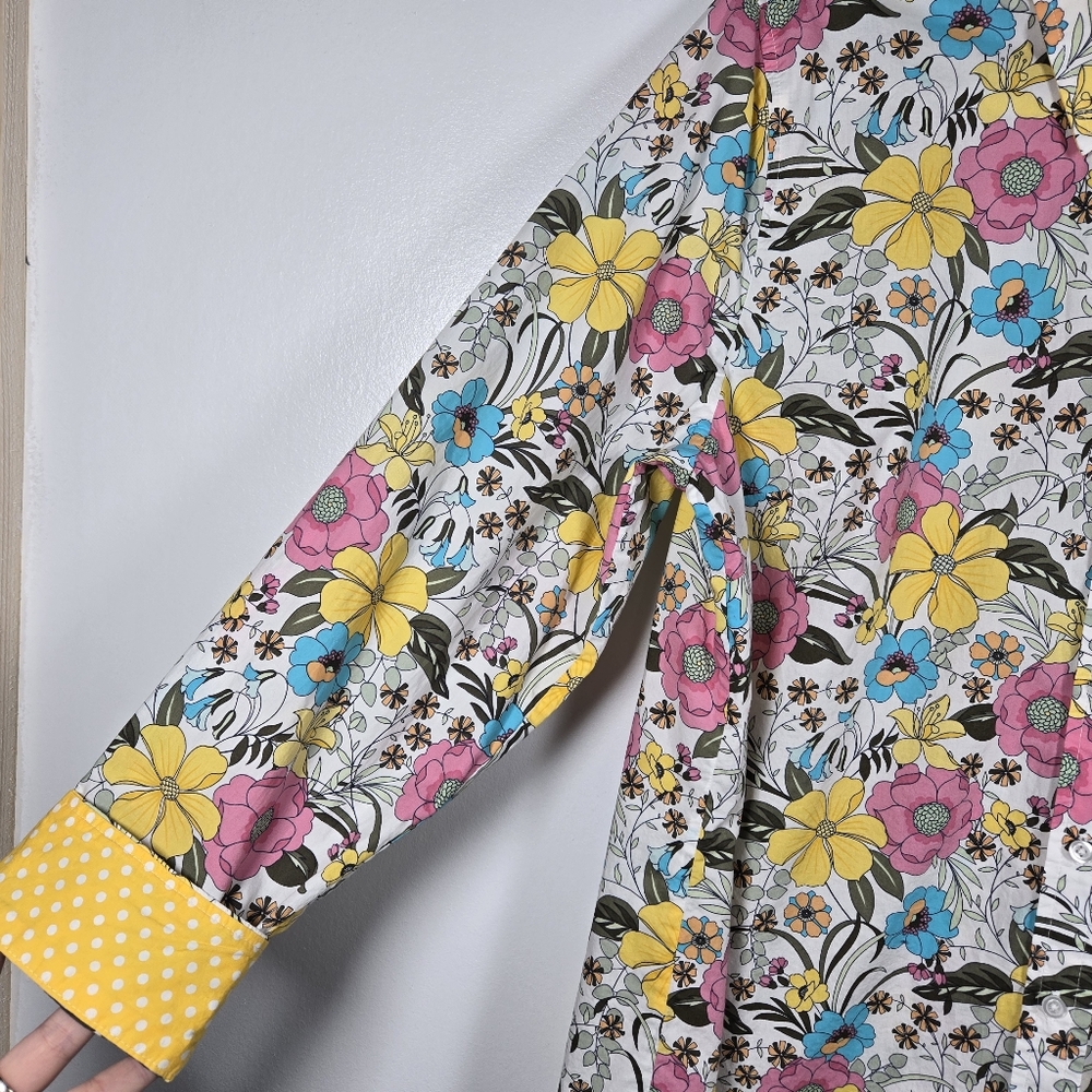 Talbots Vibrant Colorful Floral Cotton Long Sleeve Button Down Shirt Top Size XL - Picture 7 of 12